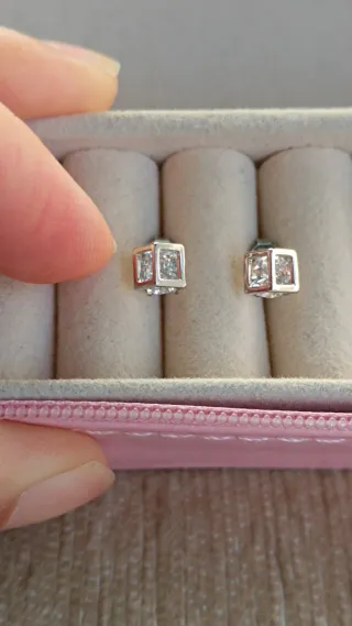 Pendientes Cubo Brillantes Plata