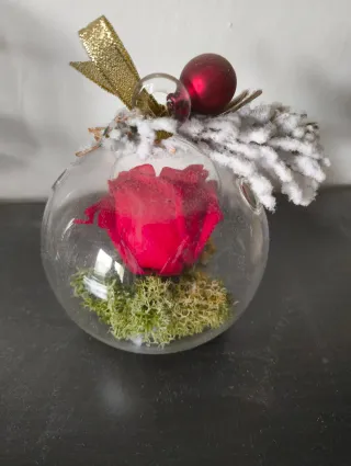 Palla di vetro con rosa rossa