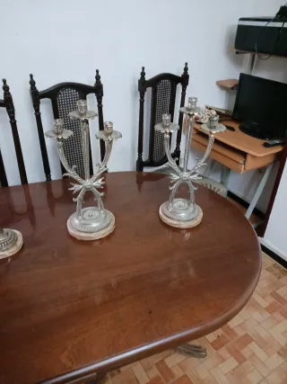 Candelabro antiguo metal dorado y plateado