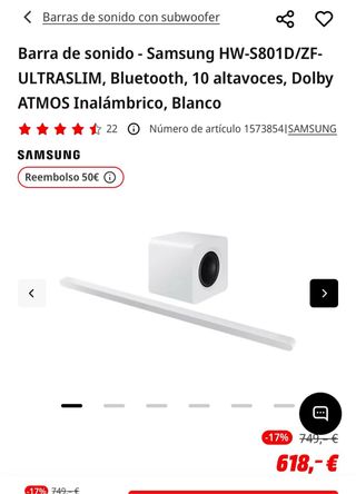 Barra de Sonido y Subwoofer Blanco