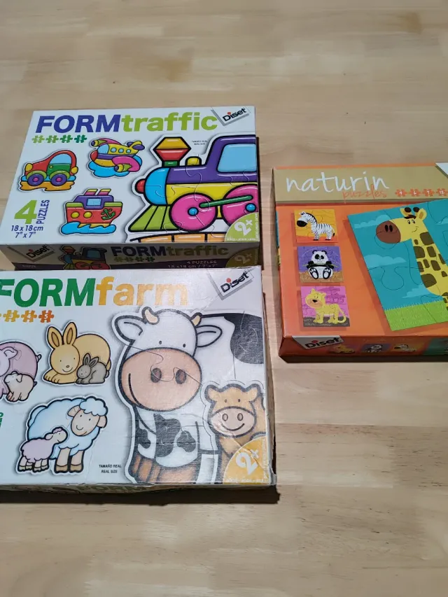 Pack 3 Puzzles Diset: Tráfico, Granja, Animales