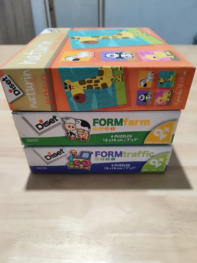 Pack 3 Puzzles Diset: Tráfico, Granja, Animales