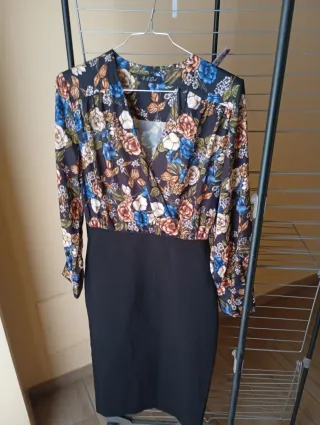 Vestito floreale nero multicolor