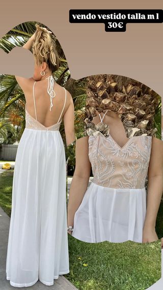 Vestido largo beige y blanco talla M