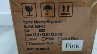 Organizador de maquillaje rosa, con dos cajones