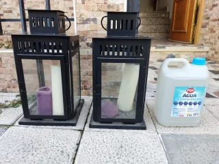 Faroles grandes de cristal y metal negros