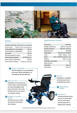Silla de ruedas eléctrica plegable 250W