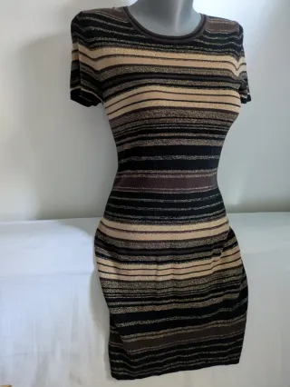 Vestido Lurex Oro Seda Algodón Massimo Dutti