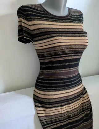 Vestido Lurex Oro Seda Algodón Massimo Dutti