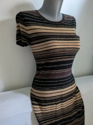 Vestido Lurex Oro Seda Algodón Massimo Dutti