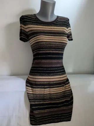 Vestido Lurex Oro Seda Algodón Massimo Dutti