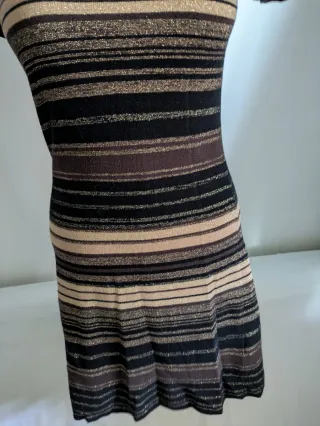 Vestido Lurex Oro Seda Algodón Massimo Dutti