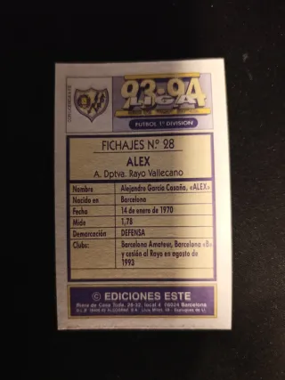 Liga 93-94 fichaje 28 Alex - cromo