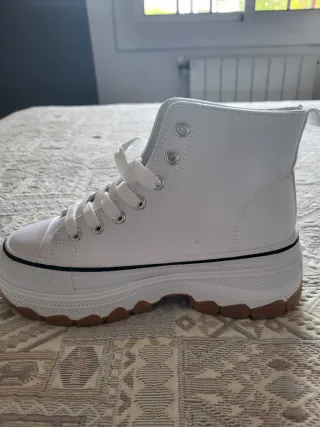 Botas Zapatillas Blancas Tela