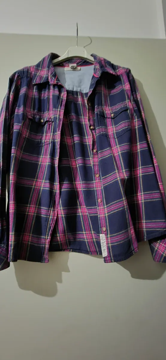 Camicia a quadri donna blu e rosa