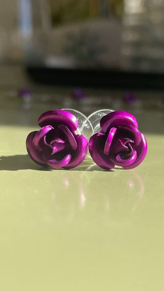 Collar y pendientes plata con flores moradas