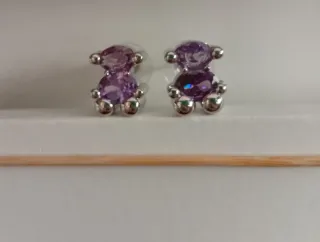 Pendientes Oso Plata Lila