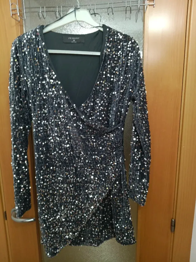 Vestido fiesta lentejuelas negro XS