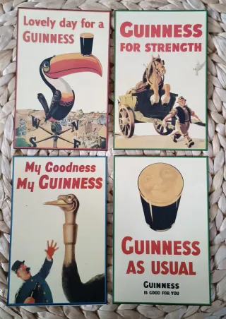 Lote de 4 postales de cerveza Guinness antiguas.