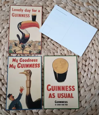 Lote de 4 postales de cerveza Guinness antiguas.
