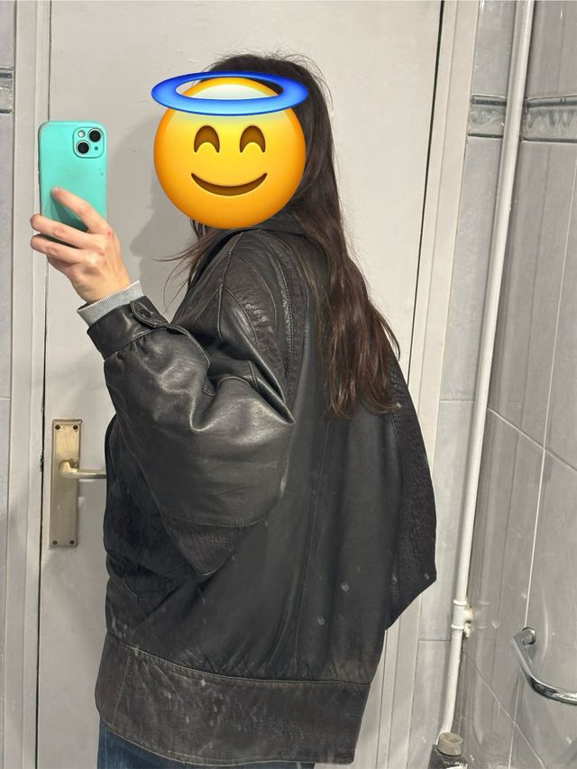 Cazadora bomber piel negra