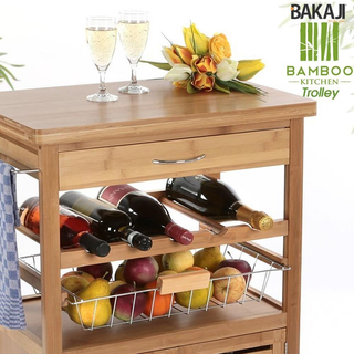 Carrello Cucina in Legno di bambù con Portabottigl