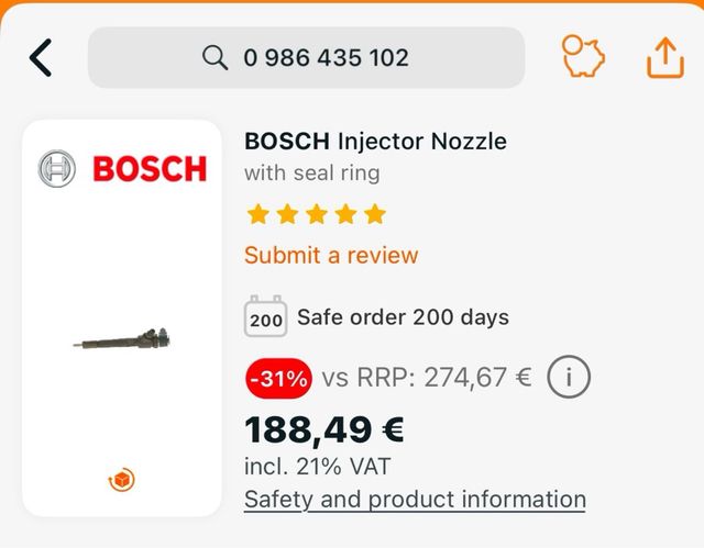Inyector Bosch 0 986 435 102 1.3 Multijet / JTD /