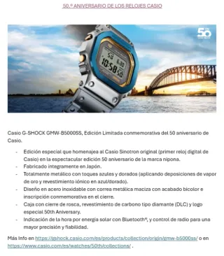 Casio G-SHOCK ORIGIN GMW-B5000SS 50 Aniversario.