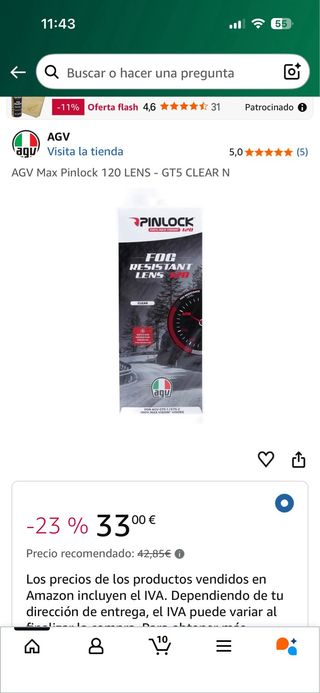 AGV K1 Pinlock Antivaho Lente 120 Clear