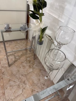 Mesa de comedor cristal y caballetes de aluminio