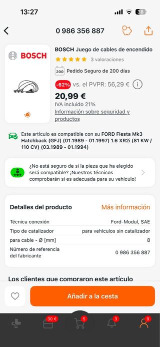 Cables Bujías Bosch para Ford