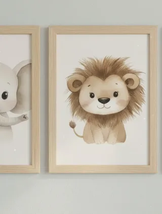 Set 3 Stampe A4 Elefante Leone Giraffa Legno