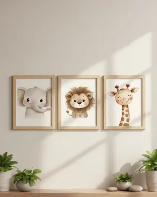 Set 3 Stampe A4 Elefante Leone Giraffa Legno