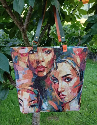 Bolso reversible.Hecho a mano.Asas piel