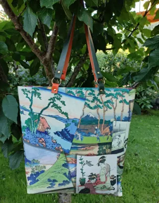 Bolso reversible.Hecho a mano.Asas piel