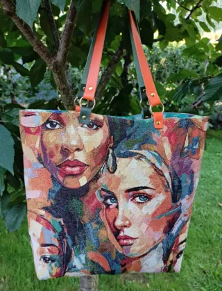 Bolso reversible.Hecho a mano.Asas piel