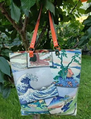 Bolso reversible.Hecho a mano.Asas piel