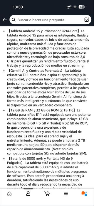 Tablet Infantil Gemini AI Andr 15 12GB+32GB NUEVA!