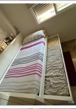 Cama nido madera blanca maciza 90 con cajones.