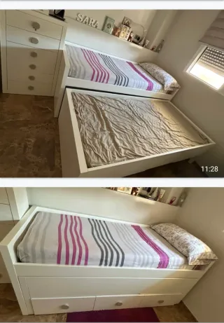 Cama nido madera blanca maciza 90 con cajones.