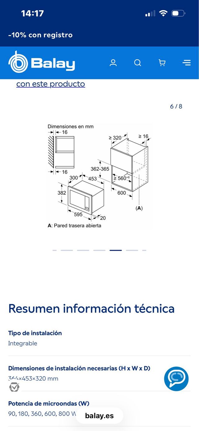 Microondas Grill Balay encastrable