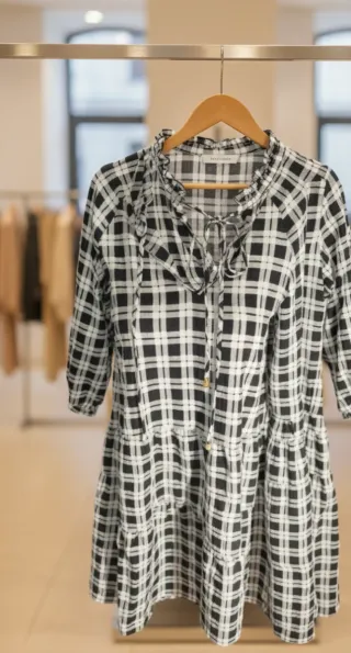 Vestido camisero cuadros blanco y negro