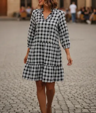 Vestido camisero cuadros blanco y negro