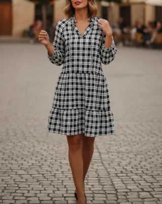 Vestido camisero cuadros blanco y negro