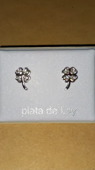Pendientes Plata Ley Niña Trébol Circonitas