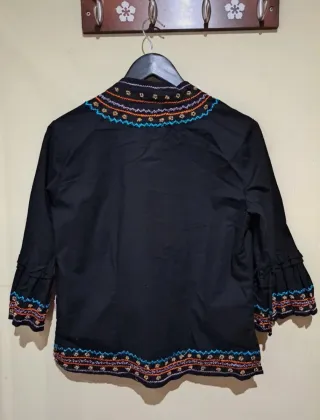 Blusa Flamenco Negra Bordada Talla XL