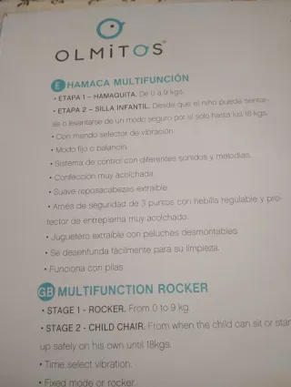 Hamaca multifunción para bebé 0-9 kg