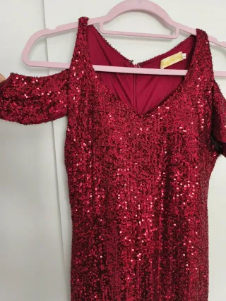 Vestido fiesta lentejuelas rojo.