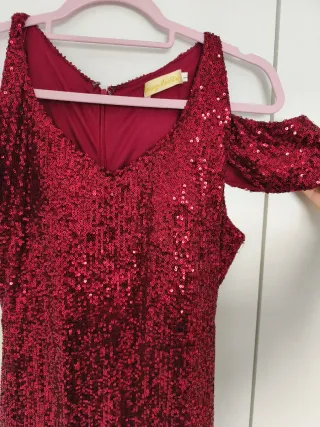 Vestido fiesta lentejuelas rojo.
