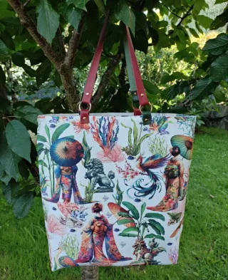 Bolso reversible Hecho a mano.Asas piel